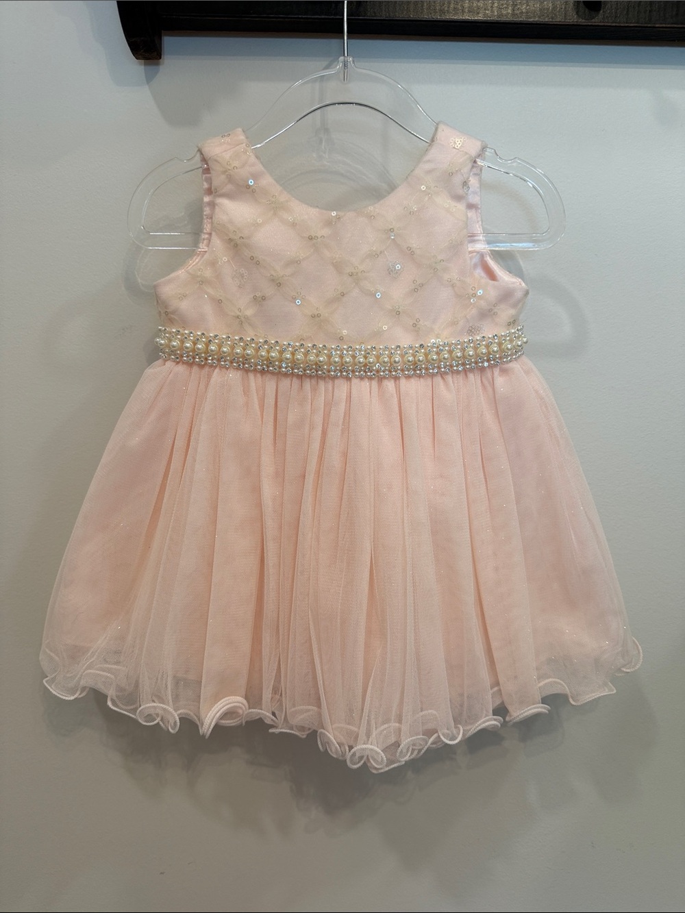 Sleeveless Pink Pearl-Waist Tulle Party Dress for Girls